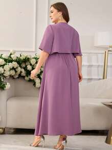 Modelyn Plus Size 2pcs/Set Elegant Rhinestone Collar Floral Print Outfit - Purple - View 2