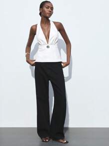 Maija Fashionable & Elegant Business Casual Sleeveless Suit Vest For Women, With Seashell Metal Buckle Design On Waist, Suitable For Graduation, Brunch, Wedding, Daily, Easter, Music Festival, Open Back