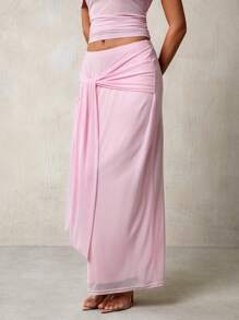 Glamine Women's Pink Mesh Lace-Up Maxi Skirt - Pink - View 7