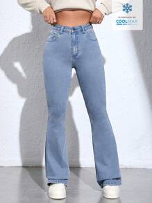 Women's Casual Versatile High Waisted Flared Jeans With Pockets - Light Wash - View 3