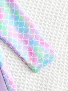 Newborn/Toddler Girls' Purple Mermaid Scale Print One-Piece Swimsuit With Long Sleeve & Zipper - Multicolor - View 4