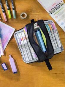 1 pieza Estuche de lápices grande, estuche de almacenamiento de gran capacidad, estuche para bolígrafos de varias capas de gran capacidad, organizador de escritorio, bolsa para marcadores y bolígrafos para la escuela secundaria, la oficina, la universidad, chicas y chicos que vuelven a la escuela (Varios colores disponibles), Vuelta a la escuela, Útiles escolares