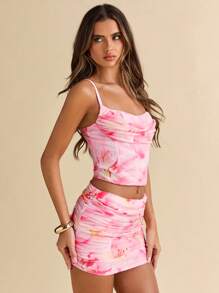 SHEIN BAE Summer Beach Vacation Floral Print Holiday Outfit Vest Outfit Skirt Outfit Music Festival Outfit Country Music Festival Outfit Concert Outfit Back To School Outfit Wedding Bridesmaid Outfit,Summer Sets