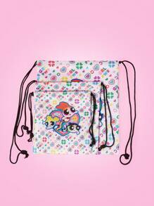 THE POWERPUFF GIRLS X SHEIN Bolsas de almacenamiento y viaje con estampado de Blossom, Bubbles y Buttercup, bolsas con cordón de varios tamaños