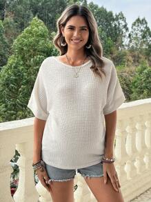 SHEIN Maternity Holiday Casual Crochet Patchwork Batwing Sleeve T-Shirt - Apricot - View 4