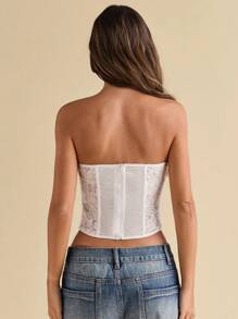 SHEIN BAE 女士夏季海滩度假优雅弹力蕾丝胸罩杯上衣束身衣上衣演唱会服装表演服装音乐节服装、音乐会女装、乡村音乐会、俱乐部、性感、狂欢上衣 - 白色 - 查看 2