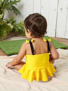 Newborn Baby Girl Cute Yellow Bee Ruffle One-Piece Swimsuit