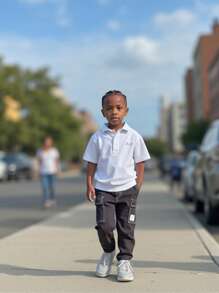 YOUNG BOYS Classic Black With White Stitching Loose Straight Leg Jeans, Dual Side Pockets, Graphic Hem Design, Casual School Style Boys Long Pants - Black - View 1