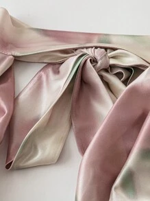 INAWLY Women's Tie-Dye Print Ruffled V-Neck Comfortable Blouse With Neck Tie - Baby Pink - View 4