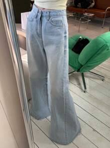 DAZY Light Wash Distressed Wide Leg Baggy Jeans, All Season - Light Wash - View 1