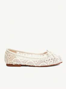 CUCCOO CHICEST Women's Round Toe Flat Shoes, Beige Lace Mesh Material, Bow Detail, Fashionable Minimalist Elegant Beige Women Flats For Christmas - Beige - View 7