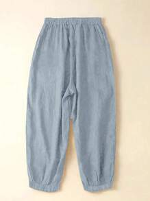 Linhara Plus Size Casual Solid Color Double Pocket Drawstring Pants