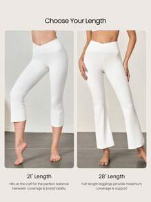 GLOWMODE 21 英寸 FeatherFit™ Flex 交叉腰运动喇叭紧身裤，内置防下蹲内衣，低冲击瑜伽工作室普拉提日常休闲装