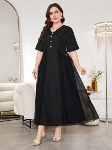 Modelyn Plus Size V-Neck Chiffon Patchwork Dress