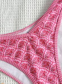 Swim Mod 1pc Women's Summer Random Print High Cut Bikini Bottoms For Beach Vacation - Pink - View 4