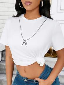 INAWLY Women's Plain Round Neck Short Sleeve Casual Loose T-Shirt