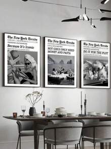 3 件套无框黑白复古报纸酒吧推车艺术海报时尚少女房间装饰帆布画印刷品女孩房间、卧室、宿舍、公寓、客厅、现代家居装饰的理想礼物 - 彩色 - 查看 7