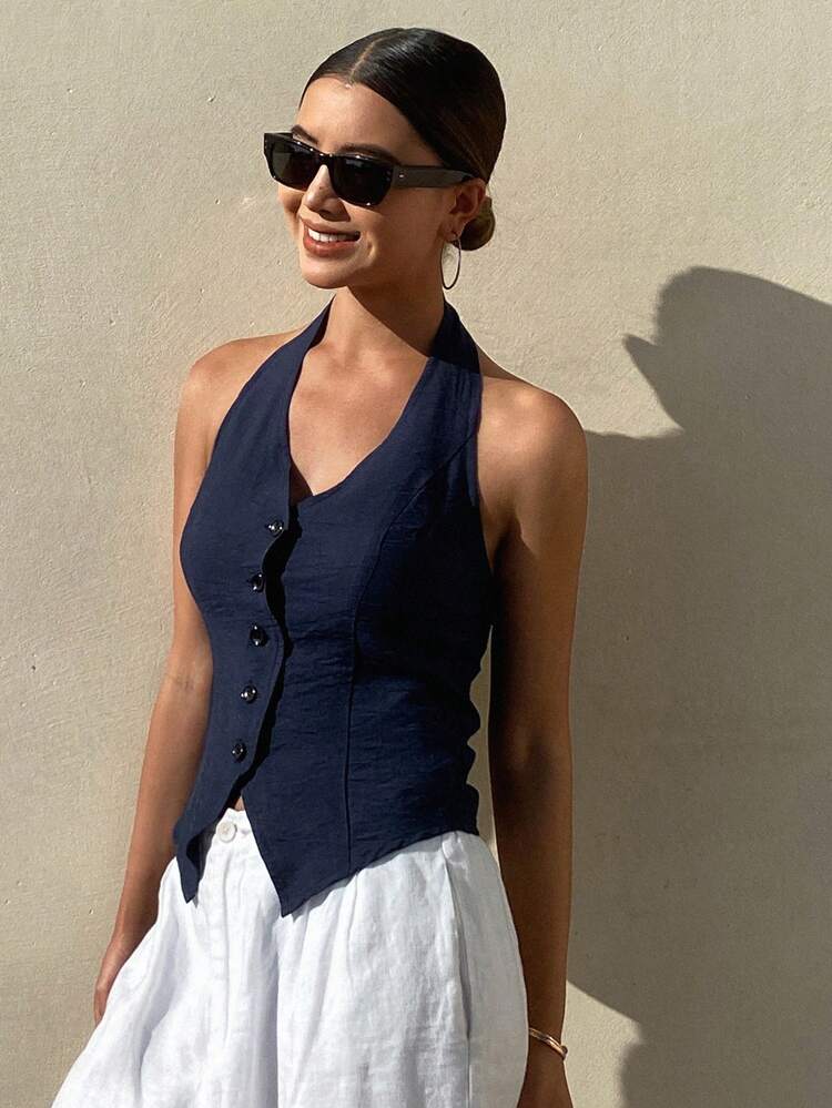 Summer New Urban Casual Style Cinched Waist Ladies Tank Top,Halter Top