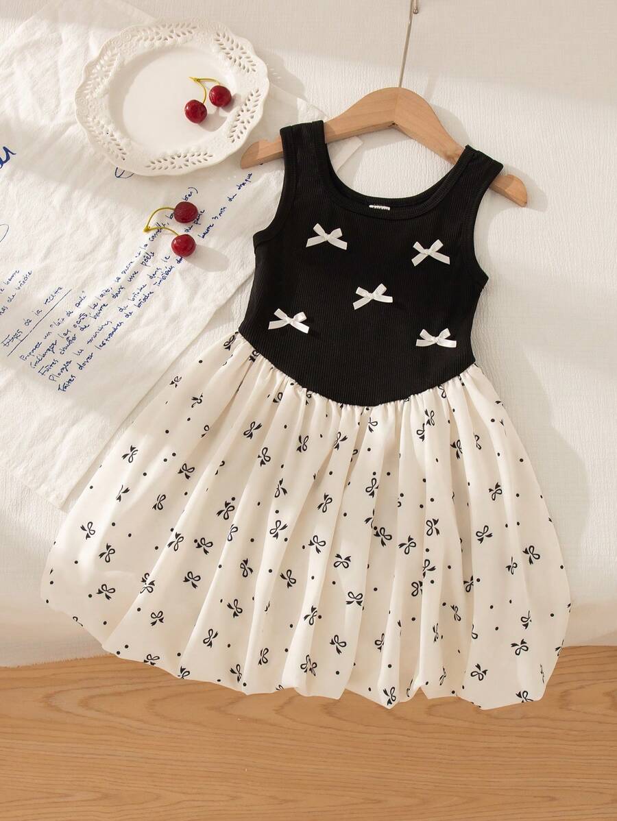 SHEIN Playful Pals Girls Summer Black Backless Dress, Vintage Princess Tutu Dress With Bow & Butterfly Decor, Fitted Waist Young Girl Party Dress Young Girl Birthday Dress Young Teen Girls Dress Young Girls Tea Party Dress - Multicolor - View 1