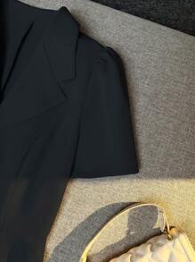 Franclia Women's Solid Color Turndown Collar Bell Hem Mini Dress - Black - View 4