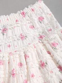 Sweetra Sweet Ditsy Floral Layered Ruffle High Waist Mini Skirt, For Spring/Summer - Apricot - View 3