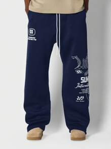 SUMWON Sumwon International Premium Drop Crotch Jogger Sweatpants Streetwear Typography Print Athletic Pants Casual Urban Fashion Fall Winter Collection
