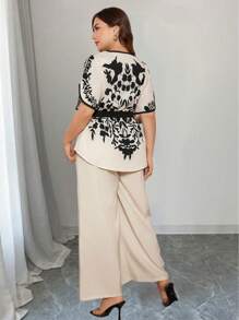 Rometta 2 chiếc/bộ size lớn mùa hè thường ngày đi nghỉ cổ chữ V thắt nơ eo - Màu be - Xem 2