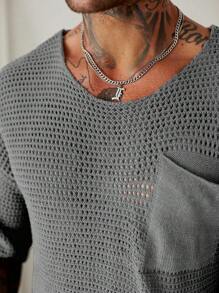 Manfinity Homme Men's Casual Solid Color Knit Sweater Men Vacation Men Knit Tops Men Sweater Top