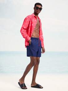 Surfspeed 男士度假休闲扎染印花长袖衬衫和短裤沙滩装 - 紅色 - 查看 4