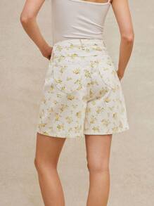 WESTFADE Quần short denim cao bồi miền Tây in hoa mùa xuân cạp cao đi biển mùa hè - trắng - Xem 3