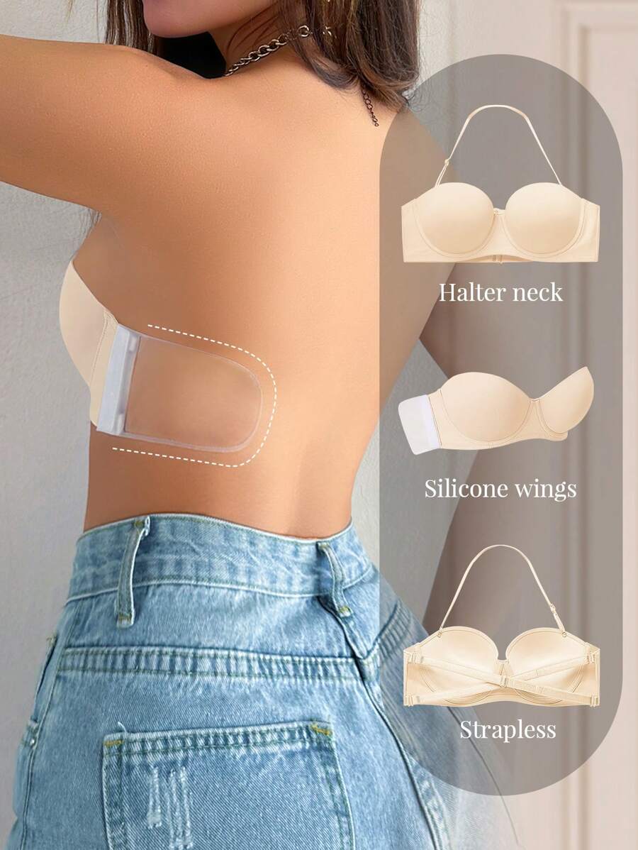 Women's Lightly Padded Strapless Seamless Wireless Bra, Adjustable, Minimalist Design - Apricot - View 1