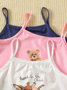 3 件套女孩休闲卡通动物图案细肩带上衣搭配短裤家居服套装 - 彩色 - 查看 4