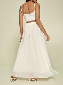 SHEIN Tall 夏季纯色高腰 A 字飘逸半身裙 - 米色 - 查看 2