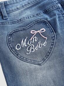 SHEIN MOD 女士蓝色弹力修身喇叭牛仔裤 - 中等水洗藍 - 查看 4