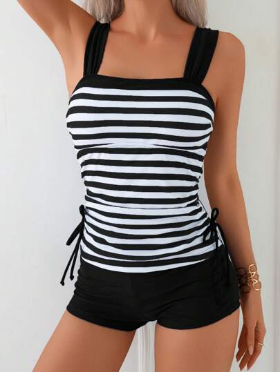 Swim Lushoire 2 Pieces Women Beach Outfits - Striped Tankini Swimwear, Sexy Casual Party Swimwear, European And American Style Sports Tankini For Summer Beach Vacation