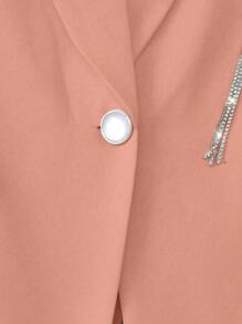 SHEIN Clasi 女士优雅花卉装饰立领长袖上衣和裤子两件套西装套装，秋季新年服装 - 珊瑚粉 - 查看 3