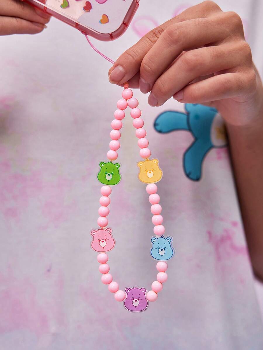 SHEIN X Care Bears Cute Handmade Beaded Pink Cartoon Mobile Phone Chain Mobile Phone Lanyard,5 Bears,Fits All Phone Cases,Valentine's Day - Multicolor - View 1