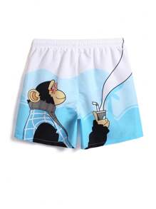 Surfspeed Men's Casual Cartoon Print Beach Shorts - Blue - View 2