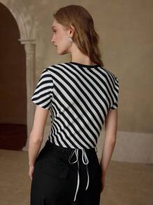 MOTF PREMIUM Schmetterling Applikationen gestreiftes Muster T-Shirt