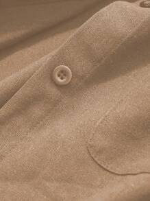 Livesso 1 pieza Camisa de mujer de unicolor, casual y versátil, de ajuste holgado, con cuello vuelto, bolsillo, de manga larga, para primavera/verano de lino, ropa de otoño - Albaricoque - Ver 7