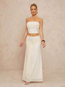 Lumalex 2 Stücke/Set Damen 3D gerafftes Bandeau Crop Top mit extra langer Taillenband