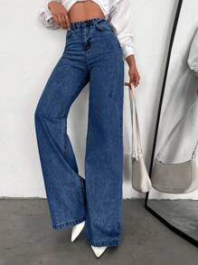 SHEIN Tall QUẦN JEAN CAO CỠ RỘNG 100% COTTON CAO CÓ VÁY DÀI - Rửa tối - Xem 6
