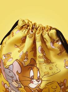 TOM & JERRY X SHEIN Geantă de depozitare de călătorie la modă cu imprimeu cu șoarece de desene animate, husă cu șnur, cu dimensiuni multiple