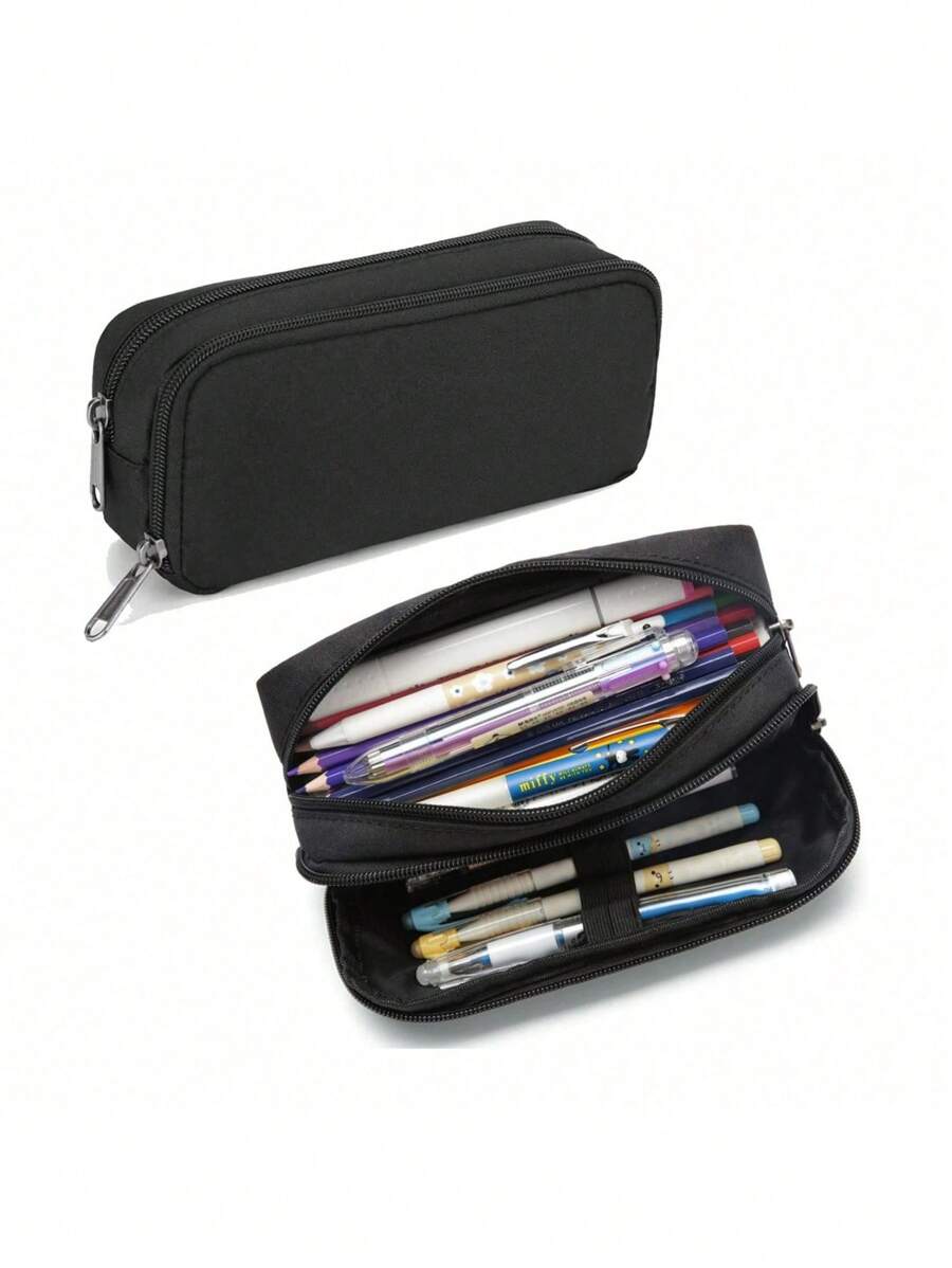 1 件大容量铅笔袋，简约黑色笔袋，简单而坚固的成人多功能文具收纳袋，多功能储物袋，铅笔袋，化妆包，适用于学校、文具、节日礼物、学校礼物、返校、返校、学校用品 - 黑色 - 查看 1