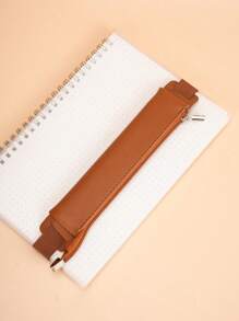 1 pieza Estuche de bolígrafo de cuaderno de PU con banda ajustable, bolsa con cremallera y elástica para bolígrafos, estuche para cuadernos, diarios, planificadores y libros, funda de unicolor para cuaderno de bolígrafo, portabolígrafos, regreso a la escuela (varios colores disponibles)