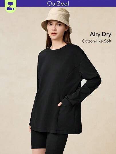OutZeal 速干超大口袋长袖健身上衣瑜伽套头衫跑步T恤户外春季