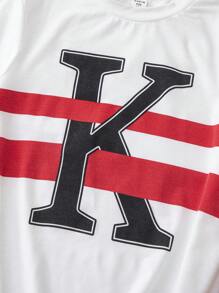 SHEIN 6 件套青少年男孩休闲宽松字母图案印花圆领 T 恤和短裤套装，2 件装适合通勤、上学、日常休闲装、运动、春夏 - 彩色 - 查看 5