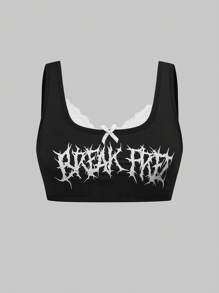 ROMWE Gothic Style Contrast Lace Camisole Top And Panty Bowknot Lingerie Set - Black and White - View 8