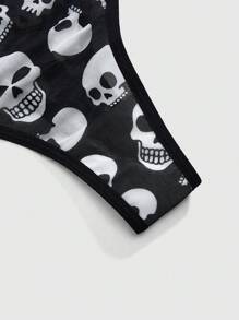 ROMWE Goth 3件套哥特风格骷髅、豹纹、蝴蝶网眼拼布蕾丝丁字裤 - 彩色 - 查看 3