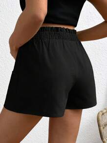 SHEIN Maternity Solid Color Elastic Waist Pockets Loose Casual Shorts - Black - View 2